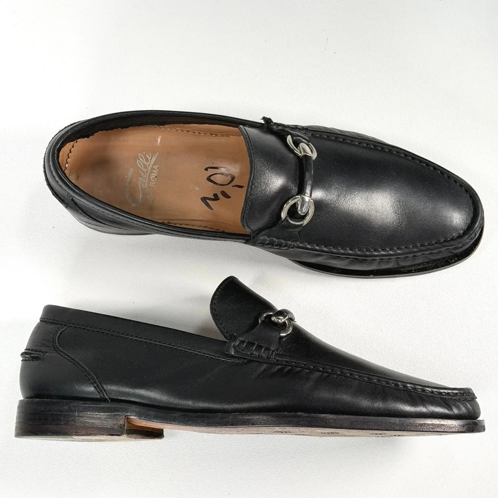 Grilli Roma Bit Loafers Mens 44 Black Leather Classic Slip On Made in Italy